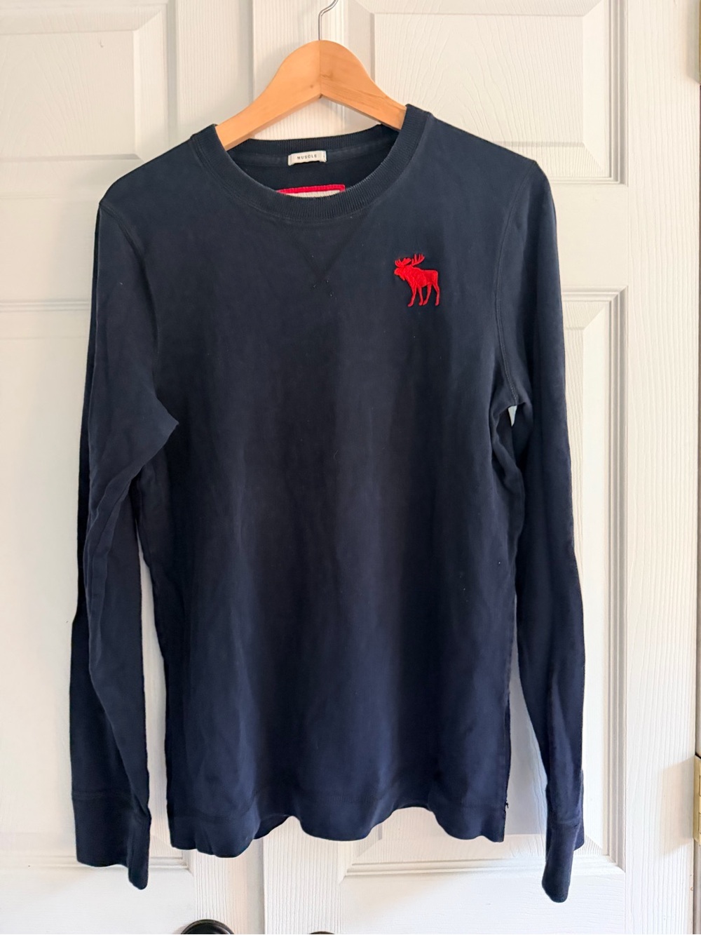 Abercrombie & Fitch Heavy Long Sleeve Shirt Men’s Large Navy Red Moose Logo